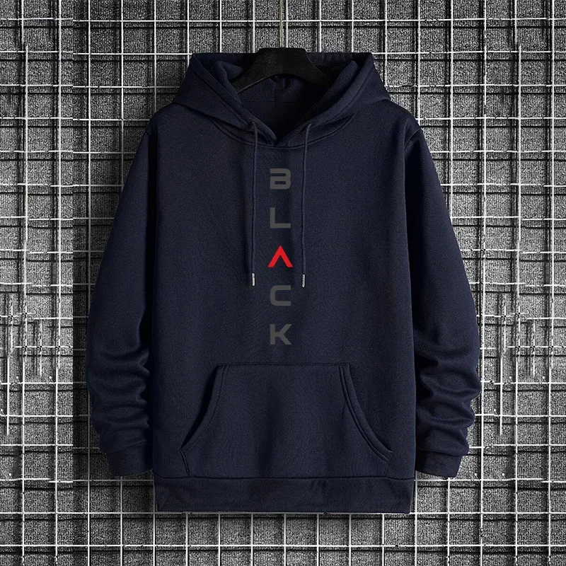 Black Letter Print Hoodies for Man Autumn Winter Hot Sale High Quality Hooded Sweatshirt Home Outdoor Casual Sport Warm Pullover — image 4