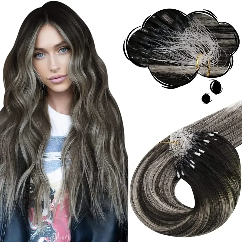 Moresoo Micro Link Hair Extensions Human Hair Micro Loop Hair Cold Fusion 50G Invisible Brazilian PreBonded Remy Micro Ring Hair