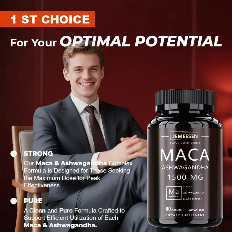 Organic Maca Root Powder Capsules 1500mg containing Maca Root Extract Ashwagandha Black Pepper Supplements for Men