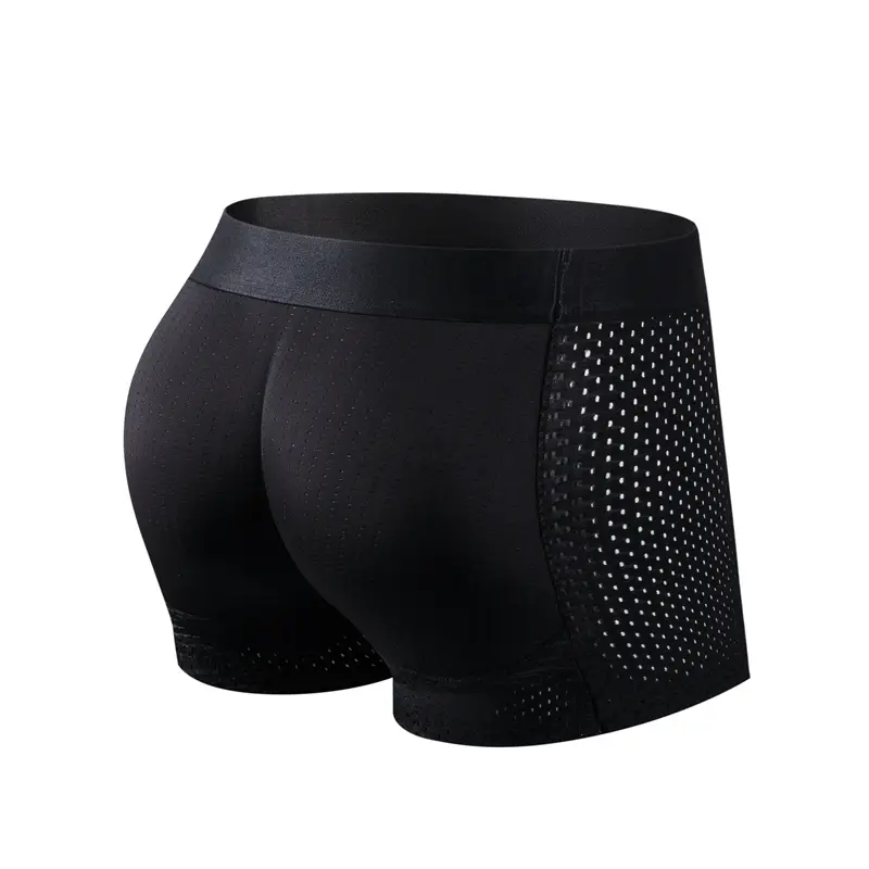 Men Trunks Built-in Fake Butt Hip Lifter Enhancer Shorts Boxer Briefs Padded Underwear Shapewear Underpants Nylon Breathable