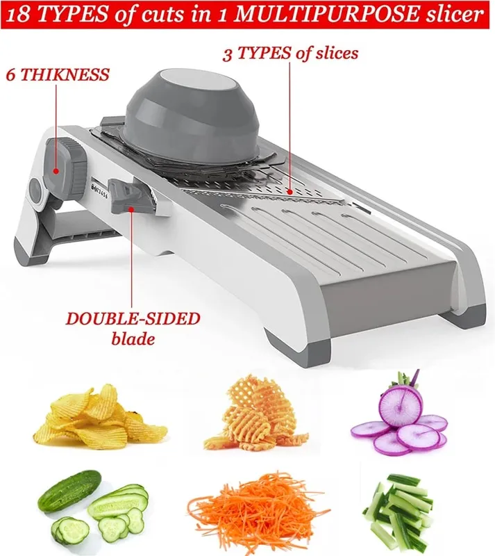 Ultra Sharp Mandoline Slicer Upgraded Vegetable Slicer Kitchen Adjustable Thickness Food Cutter Slicer Dicer KC0450
