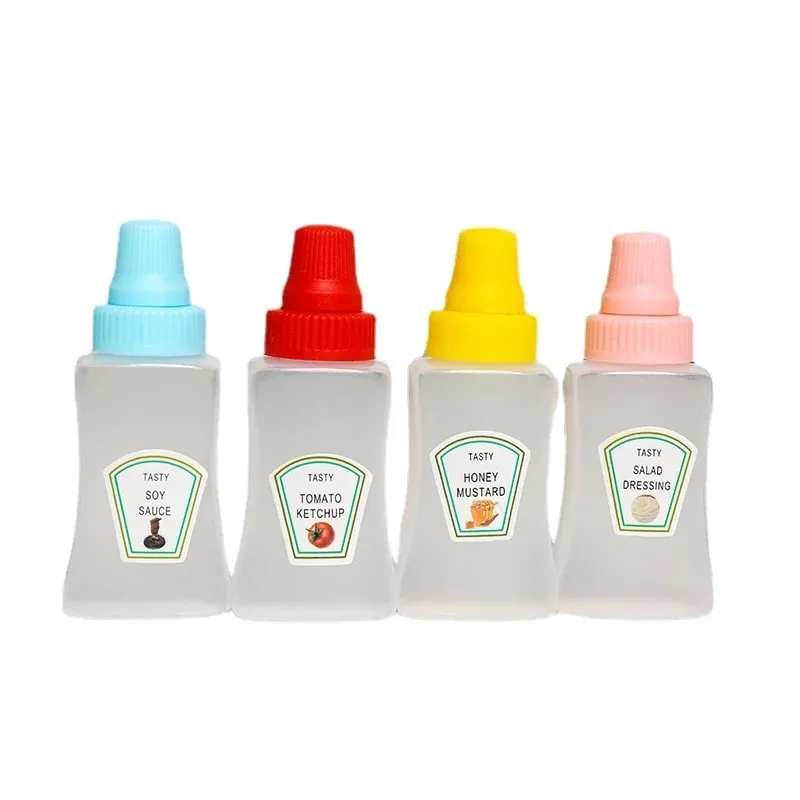 4pcs/set 25ML Mini Tomato Ketchup Bottle Honey Mustard Portable Small Sauce Container Salad Dressing Container Pantry Containers