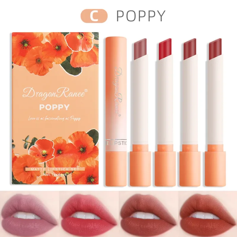 Cigarette Lipstick Set 4pc Velvet Matte Lip Gloss Waterproof Long Lasting Smoke Lip Stick Sexy Red Lip Tint Charming Lips Makeup