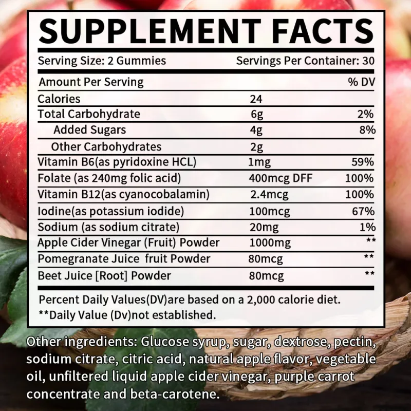 Apple Cider Vinegar Gummies - 60 Vegan Gummies - ACV Supplement for Detoxification Metabolism Energy Digestion & Gut Health