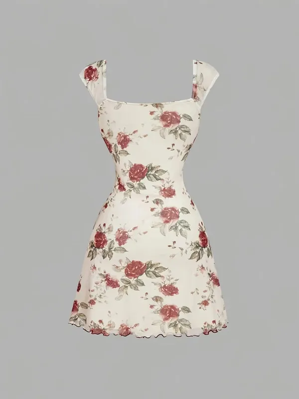 Dresses for Women Summer New Sleeveless Square Collar Women Dress Print Lace-up Short Dress Women Vestidos De Verano Mujer — image 2