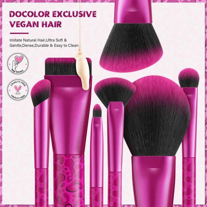 Docolor 12pcs Leopard Pink Face Makeup Brush Eyeshadow Utral Thin Foundation Brush Blush Powder Concealer Eyeliner Makeup Brush