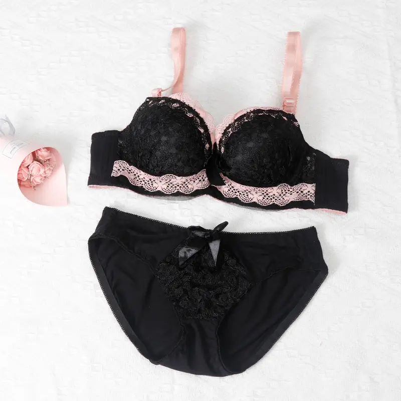 Women Underwire Sexy Lace Bra&Panty Shape‑Adjustable Push‑Up Bra For Small Bust Young Girls Anti‑Sagging Support Lingerie Set