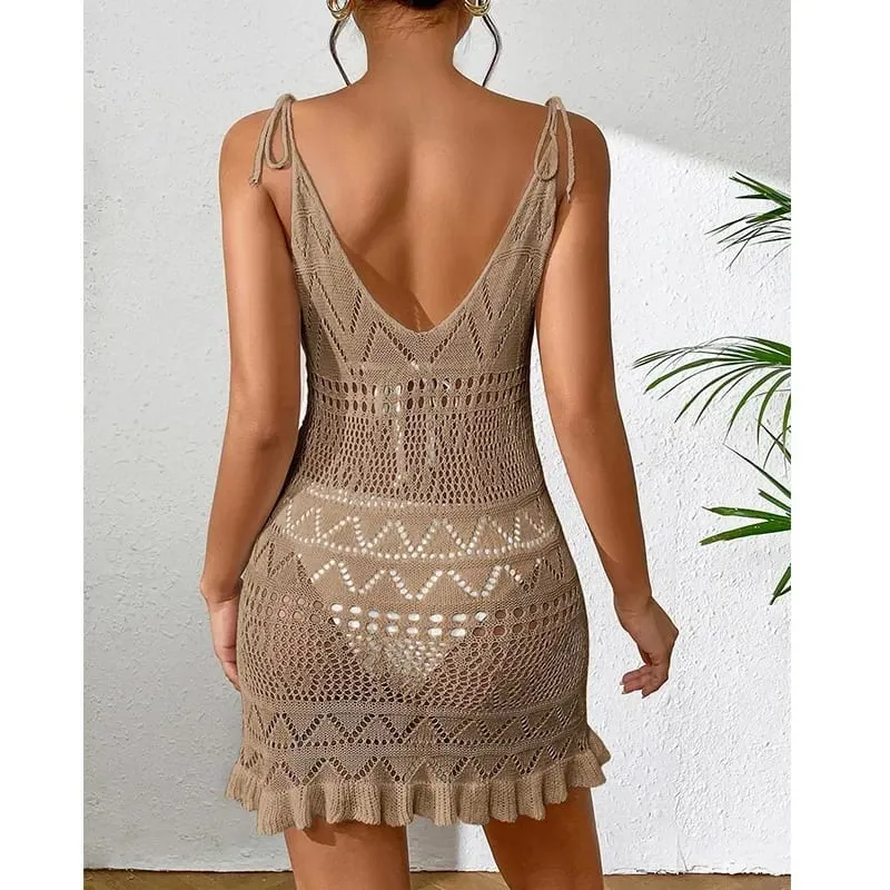 Dress Clothes Women Summer Solid Color Sleeveless Knitted Cover Up Backless Stylish Beach Dresses
