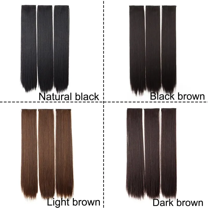 24Inch Synthetic Long Straight 3pcs/set Hair Extension Invisible Hair Thickening Hairpiece for Women Daily Use