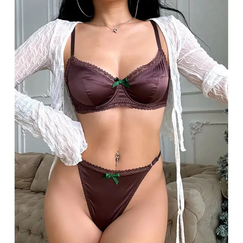 Set di biancheria intima sexy da donna Set di reggiseno in pizzo Set di reggiseno e slip sottili senza cuciture da donna eleganti