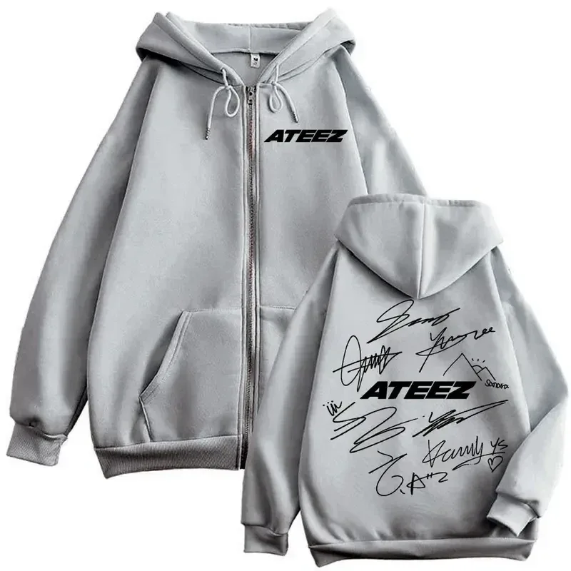 Limited Kpop ATEEZ Logo Double Sided Print Zipper Hoodie Fashion Hip Hop Zip Up Sweatshirts Men Women Casual Oversized Pullovers — image 9