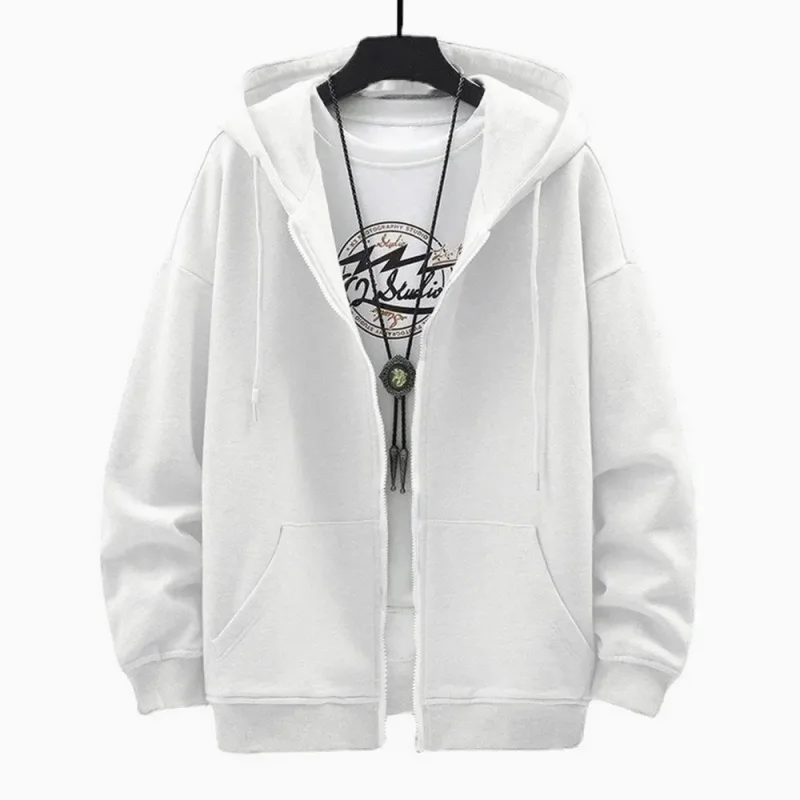 Moda masculina com capuz cardigan outono moletom com capuz cor sólida jaqueta clássica manga longa com zíper casaco casual roupas masculinas