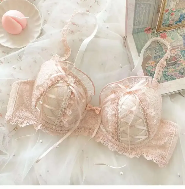 Japanese sweet pure wind lace underwear female small chest gathering anti-sag new girl Lolita bra set