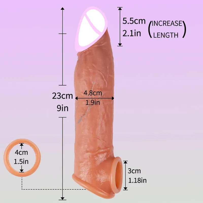 Sarung Silikon Tipis Lengan Penis Dapat Digunakan Kembali Realistis dengan Cincin Anti Jepret Pemanjang Pembesaran Ayam untuk Pria Menunda Ejakulasi