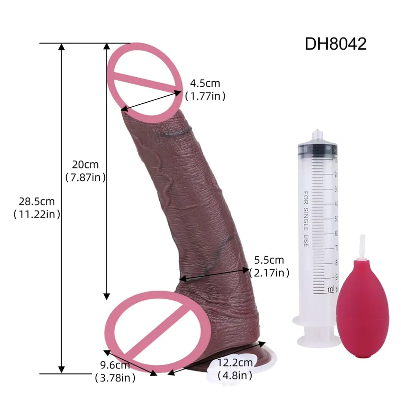 Silicone Lifelike Double Layers Ejaculating Penis Squirting Long Dildo With Sucker Anal Sex Toys For Men Women Masturbator