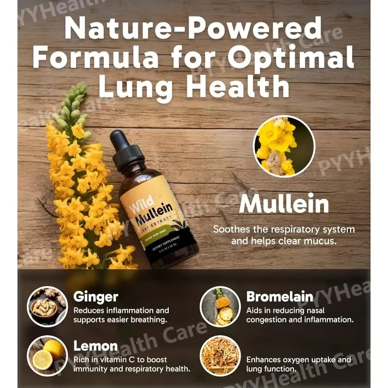 Titisan Mullein dengan Halia & Lemon untuk Membersihkan Paru-paru dan Detoks Ekstrak Daun Mullein untuk Detoks Kesihatan Paru-paru Pernafasan untuk Perokok — image 3
