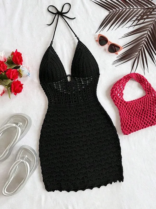 Vestido sin mangas con cuello halter de crochet blanco para mujer — image 7