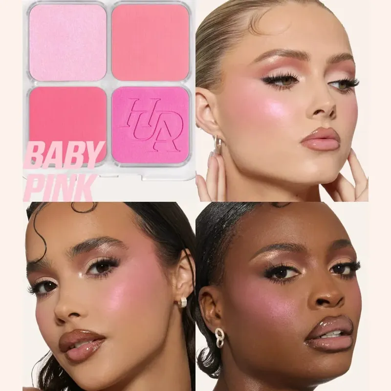 4-in-1 Glow Blush and Brush Set Filter Flush Eye Check Blush Palette Matte Shimmer Face Makeup Long Lasting Women Daily Cosmetic