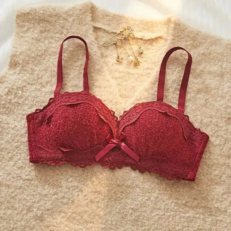 Set di lingerie sexy in pizzo push up imbottito spesso per il seno piccolo che migliora il modellamento del reggiseno a mezza coppa nascosto intimo intimo