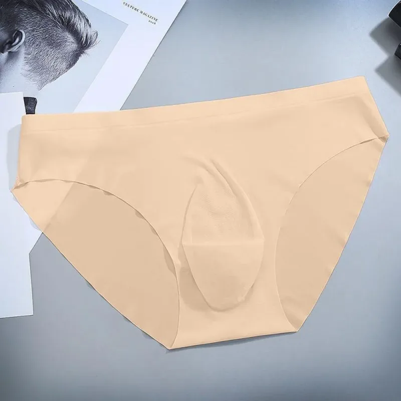 Sexy Men's Panties Ice Cool Breathable Semi Transparent Brief Solid Color Middle Waist Underwear Pump Man Bulge Pouch Briefs