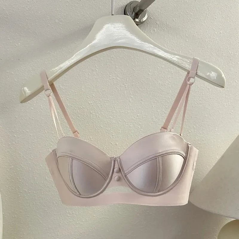 AA Cup Strapless Bra Set Fixed Half Cup Built-in Lift Lingerie Push Up Convertible Underwear Push Up Convertible Underwear