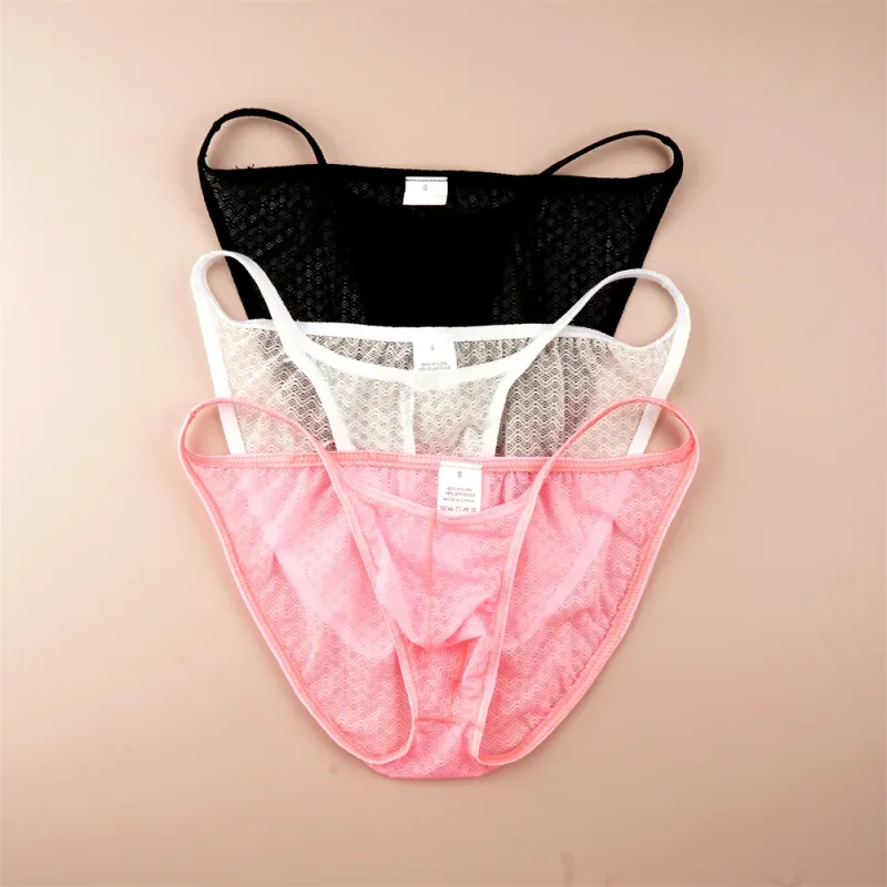 Mesh Nylon Pink Underwear for Men Solid Color Breathable Summer Cool Male Bulge Pouch Briefs Ultra Thin Sexy Plus Size Panties