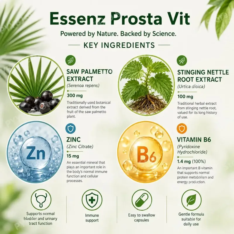 Googeer Prosta Vit Essenz Capsules for Men Bladder & Urinary Tract Health Support with Zinc Vitamin B6 Saw Palmetto 60 Count — image 4