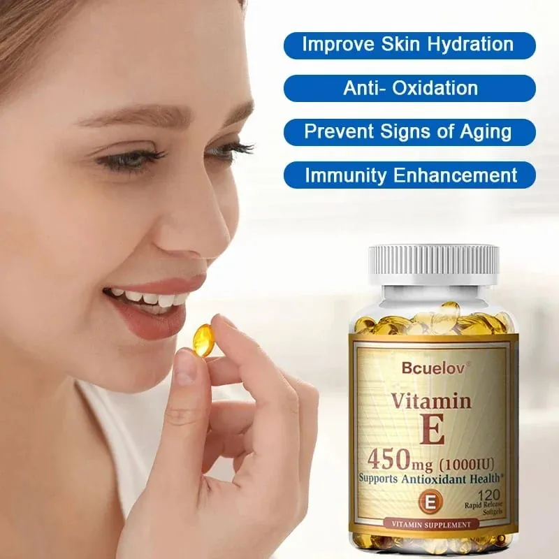 Campuran Bcuelov Vitamin E 450MG (1000 IU) Mendukung Sistem Kekebalan Tubuh & Nutrisi Kulit - Antioksidan Alami - Bebas Gluten & Susu