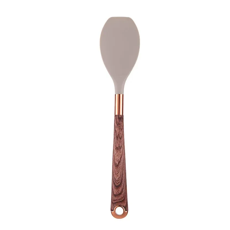 Silicone Kitchen Utensil Set 10 Pcs Cooking Utensil with Utensils Holder Wooden Pattern Handles Nonstick Cookware JT264