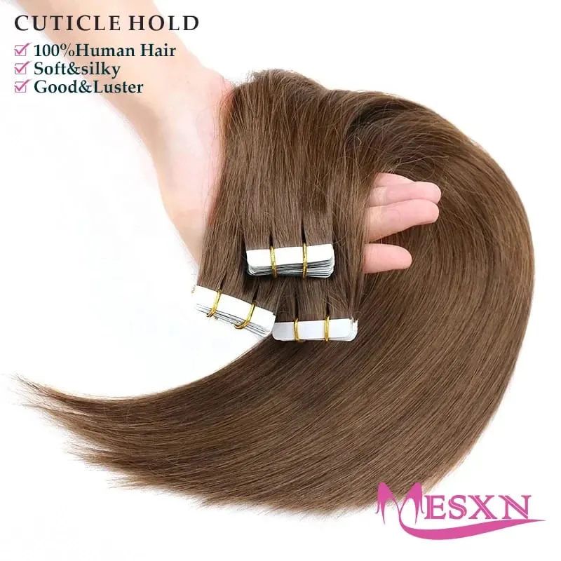 High Quality Straight Tape In Human Hair Extensions 100% Natural Hair Extension Brown Blonde Invisible 613 For Salon