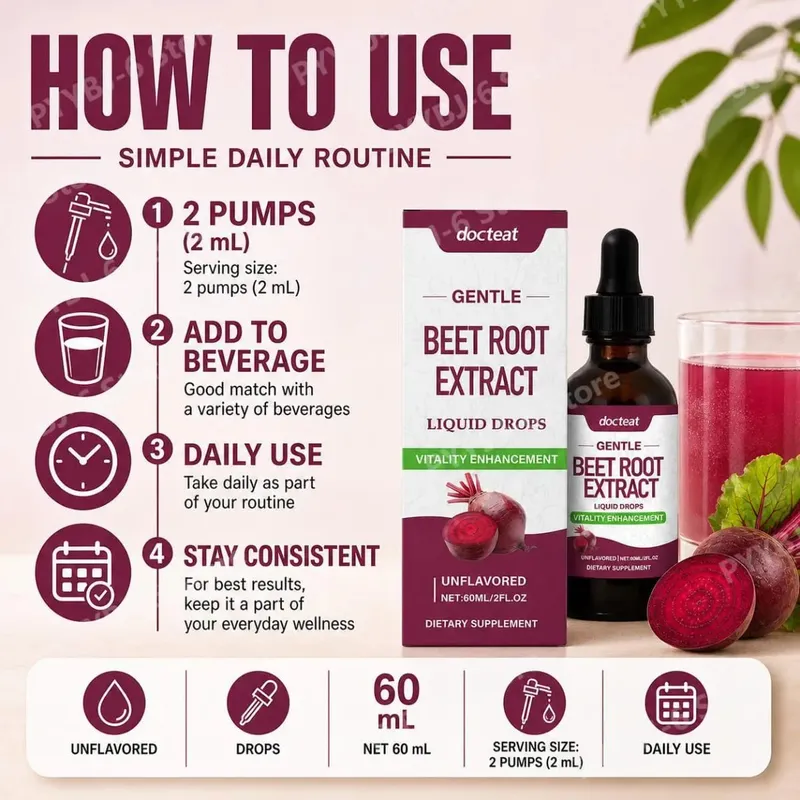 Docteat Beet Root Extract Liquid Drops Unflavored Supports Cardiovascular Health Supports Physical Activity Performance 60 ML