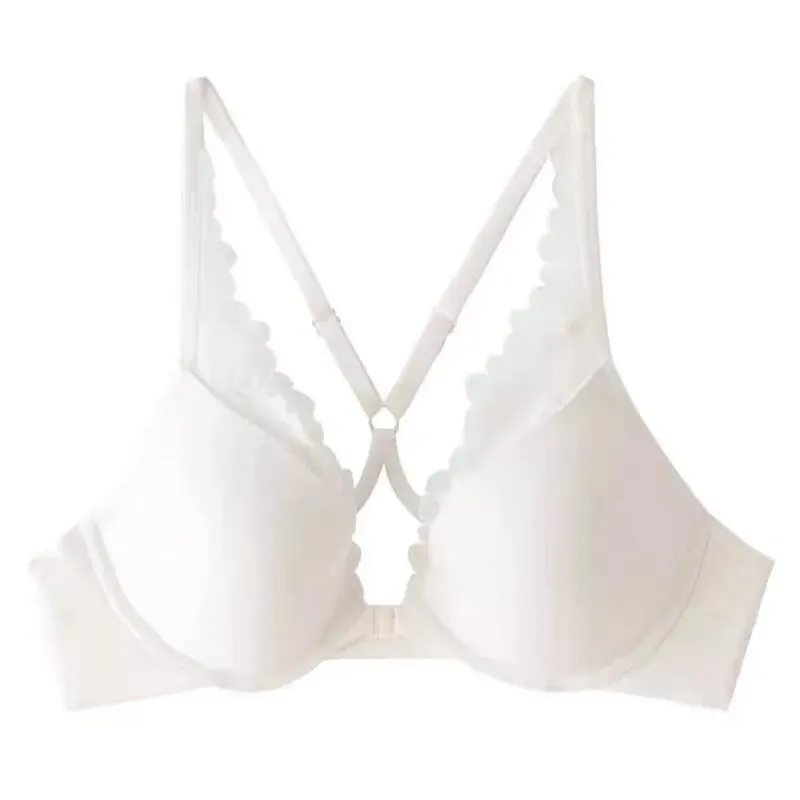 Bezešvá přední přezka Halter Podprsenka Měkká Kostice Tenká Letní Push Up Malé Zmenšení poprsí Velký hrudník Sexy spodní prádlo se zády 32-38 Set