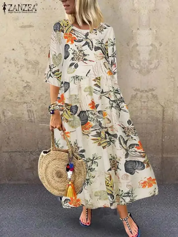 Women's Summer Short Sleeve Sundress ZANZEA Woman Floral Printed Dress Bohemian Elegant Casual Oversized Holiday Long Dresses