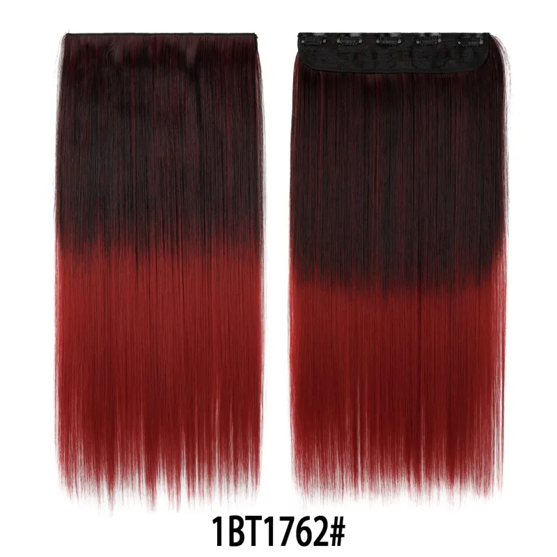 Jeedou Rainbow Hairpieces Clip In Hair Extension Ombre Color One Piece With 5Clips Straight Hair Wig For Girls Halloween Cosplay