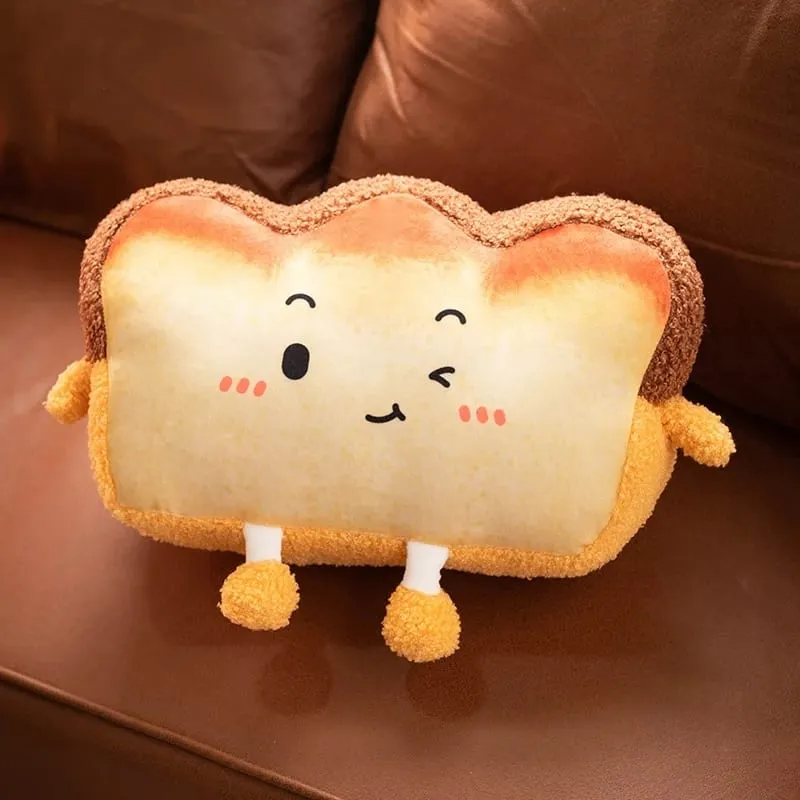 35x25cm Toast Bread Pillow Hands Warmer Winter Warm Plushie Emotion Face Human Figured Soft Cushion Decor Friend Gift