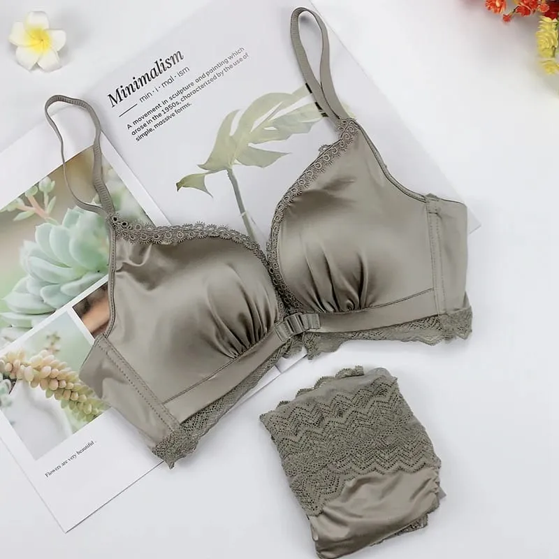 Front Closure Push Up Bra Set - Women's Small Bust Lace Underwire Lingerie | Pull Up Lift Sexy Thin Beauty Back Bralette
