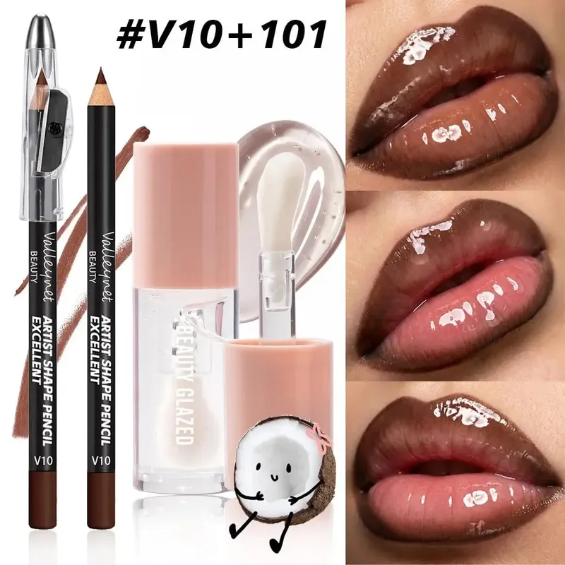 2Pcs/Set Precision Lip Kit Duo -Creamy Liner with Built-in Sharpener & Moisturizing Liquid Lipstick - Defined Contour Makeup Set