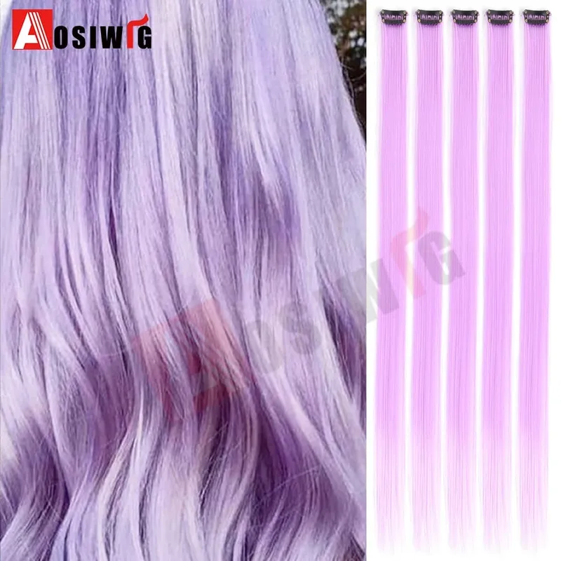 5PC Synthetic Feather Hair Extensions With Clips Heat Resistant Straight Hair Extensions Color Colored Black Hair Clip Womens 8G