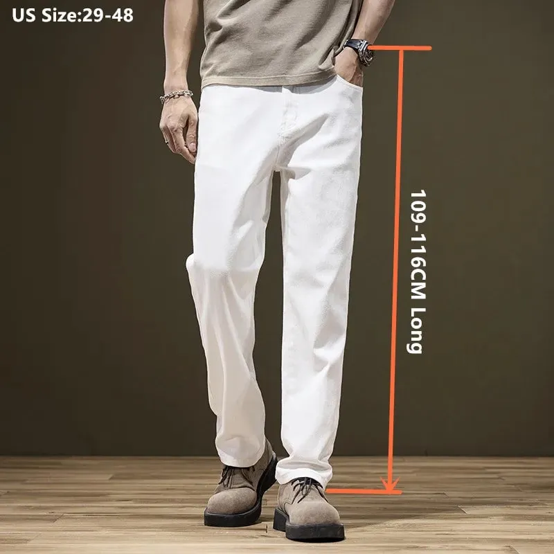 Tall Man White Jeans Straight Extra Long Boys Lengthened Plus Size 42 44 46 48 Loose Cotton Stretched Denim Pants Male Trousers — image 2