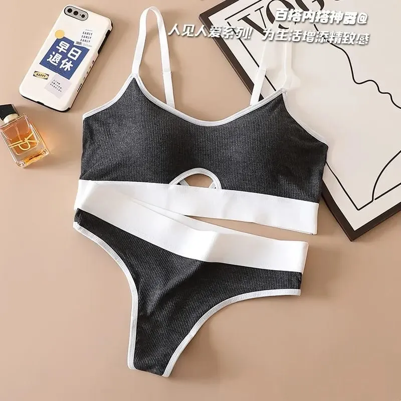 Women's Push-Up Sports Seamless Bra And Panties Set Cotton Hollow out U-Back Lingerie Set Comfort Underwear Solid Intimates