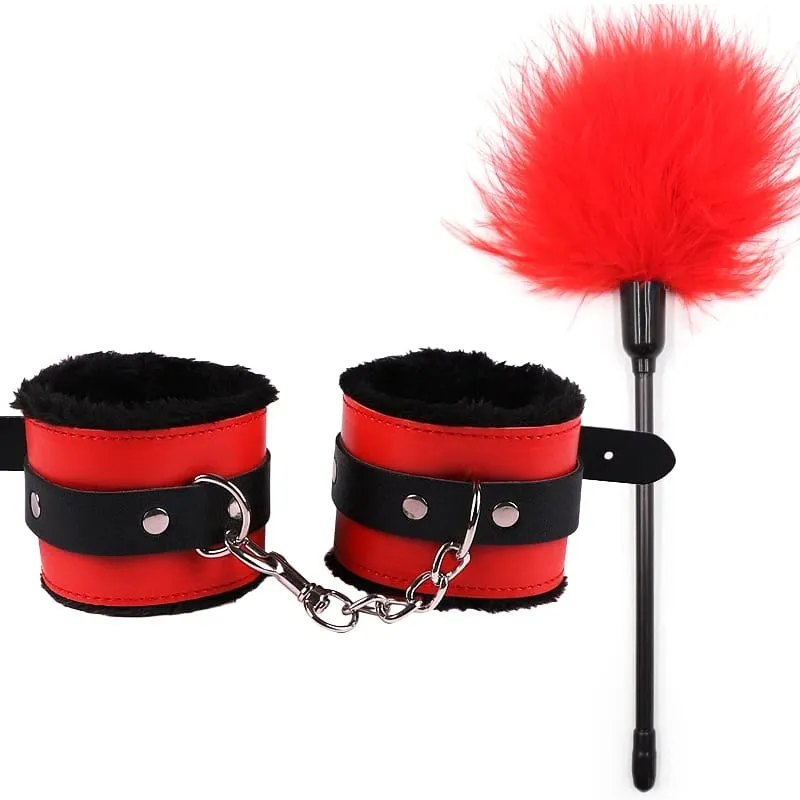 Mga Sex Toys Para sa Babae Bdsm Set Sexy Leather Plush Sex Toys Bondage Kit Mga Posas Feather Blindfold Fetish Flirt Goods Para sa Matanda