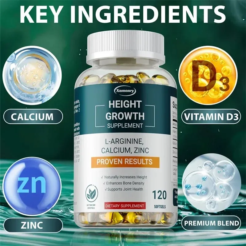 Height Growth Supplements - with Vitamins and Calcium Zinc Improves Bone Strength Promotes Growth and Improve Immunity