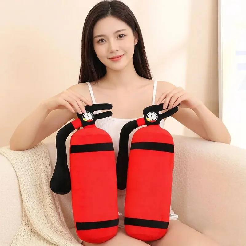 49x18cm Red Fire Plush Long Pillow Stuffed Emergency Rescue Firefighter Fireman Tool Men Gift — image 2