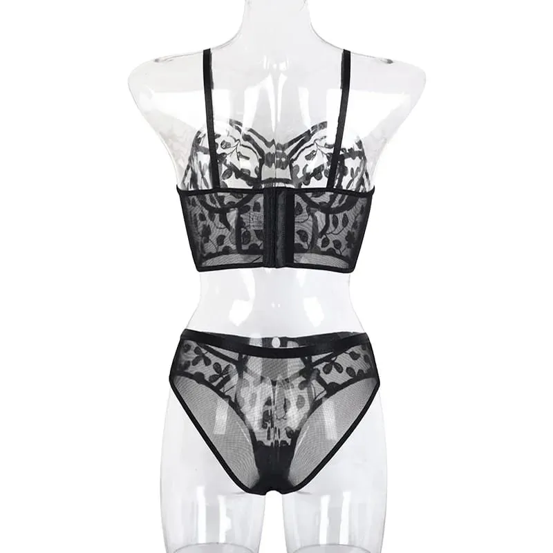 new Affordable Luxury Lingerie Tulle Embroidery Sexy Hollow Out Bra Panties Set Ladies Two Piece Set Luxury Sensual Female