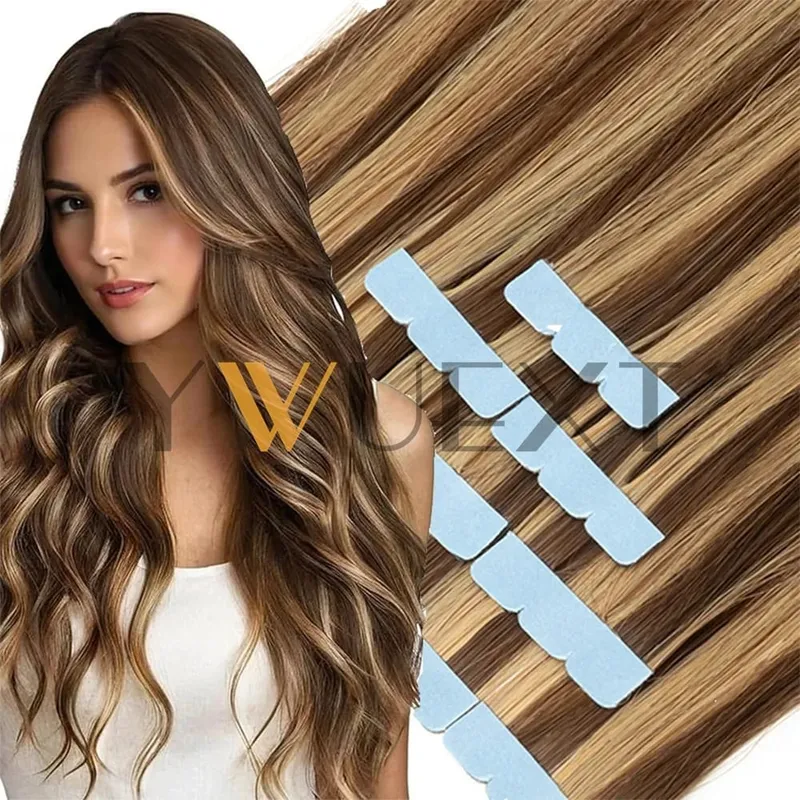 Mini Tape In Human Hair Extensions 12"-20" Machine Remy Skin Weft Adhesive Tape Hair Natural Black Brown Blonde Tape Ons 10pcs