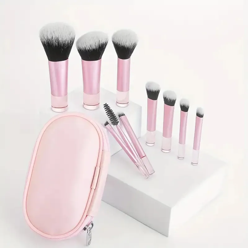 10pcs Makeup Brush Sets Plastic Mini with Bag Multifunctional Makeup Brush Travel Portable Makeup Tool