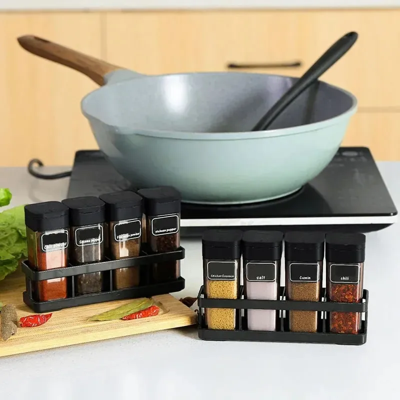 Spice Organizer Set 4-in-1 - Stackable Kitchen Bottles Airtight Lids for Salt Pepper Baking Countertop Space Saver Jars — image 4