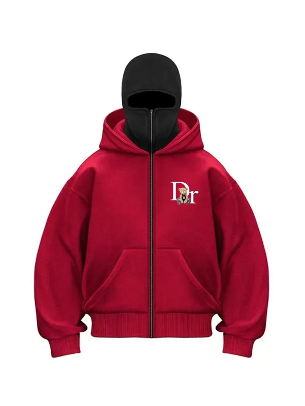 2025 Sweat à capuche zippé imprimé pour hommes Sweat-shirt chaud et décontracté d'hiver avec masque facial à capuche Veste de sport à fermeture éclair pour activités de plein air