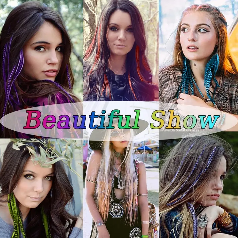 30roots Colored Synthetic Feather Stripe hair Extension 16 Tommer I Tip Party Cosplay Til Musikfestival Halloween Jul