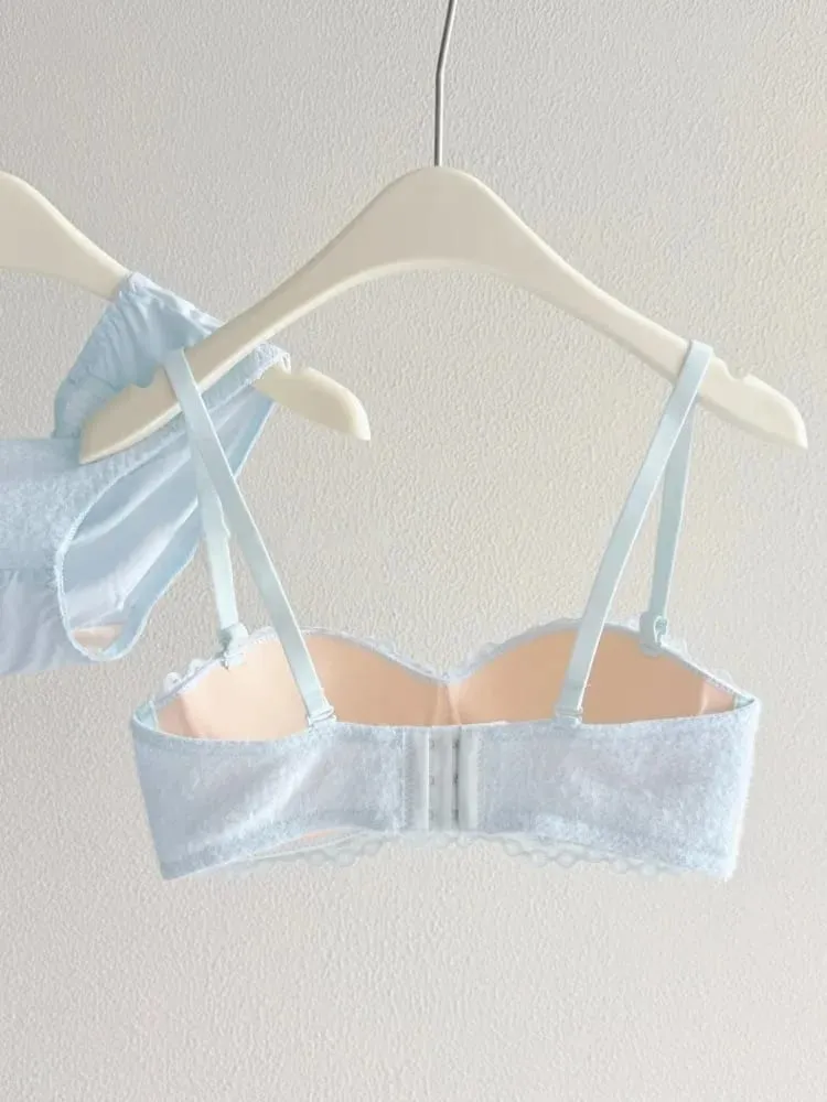 Set di lingerie sexy in pizzo push up imbottito spesso per il seno piccolo che migliora il modellamento del reggiseno a mezza coppa nascosto intimo intimo